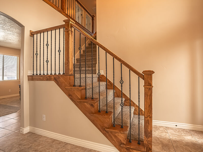 wood handrail and metal railing